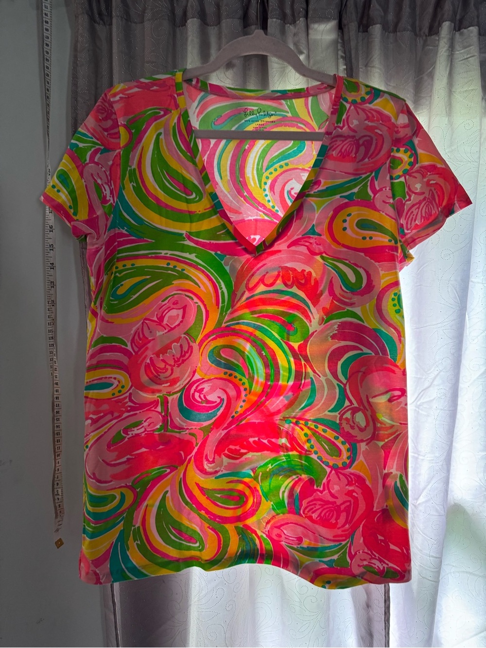 Lilly Pulitzer Pink Green Multi-Color V-Neck Short Sleeve Top